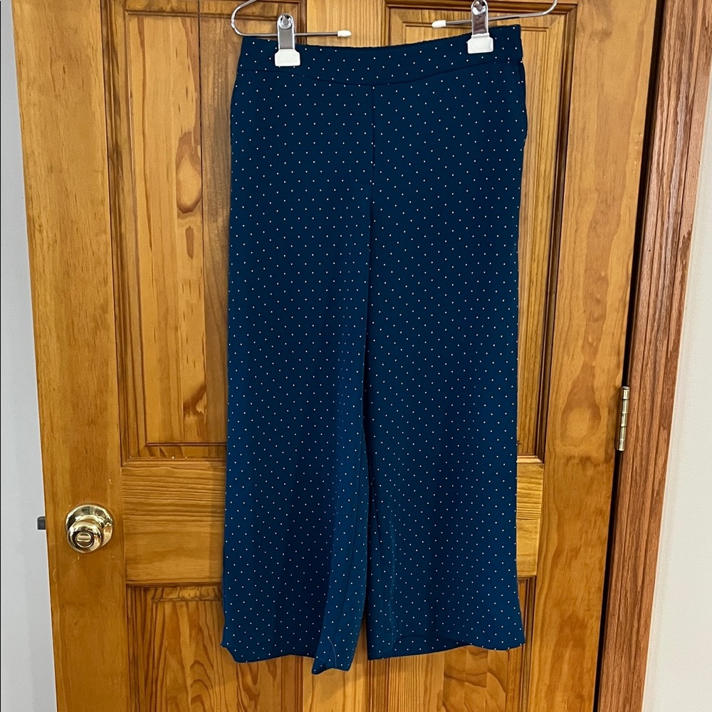 J. Jill Blue Polka Dot Wide-Leg Cropped Pants